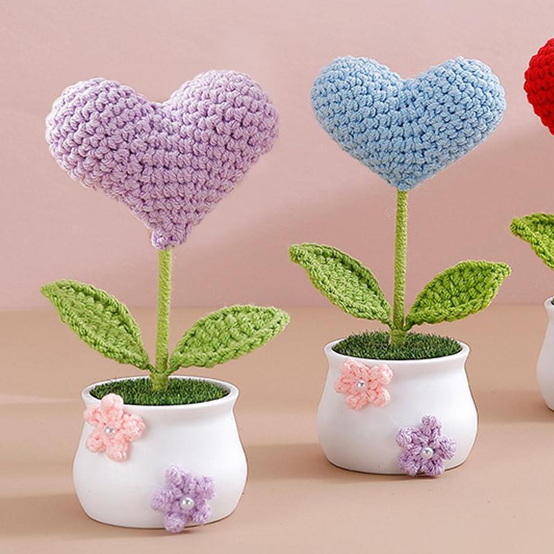 Artificial Crocheted Heart-shaped Design Wedding Party Craft Gifts Pearls Handmade DIY Photography Props Home Decorations