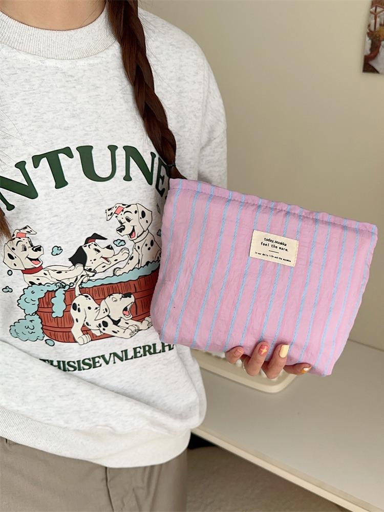 Women's Canvas Striped Cosmetic Bag - Large Capacity Toiletries & Skincare Storage