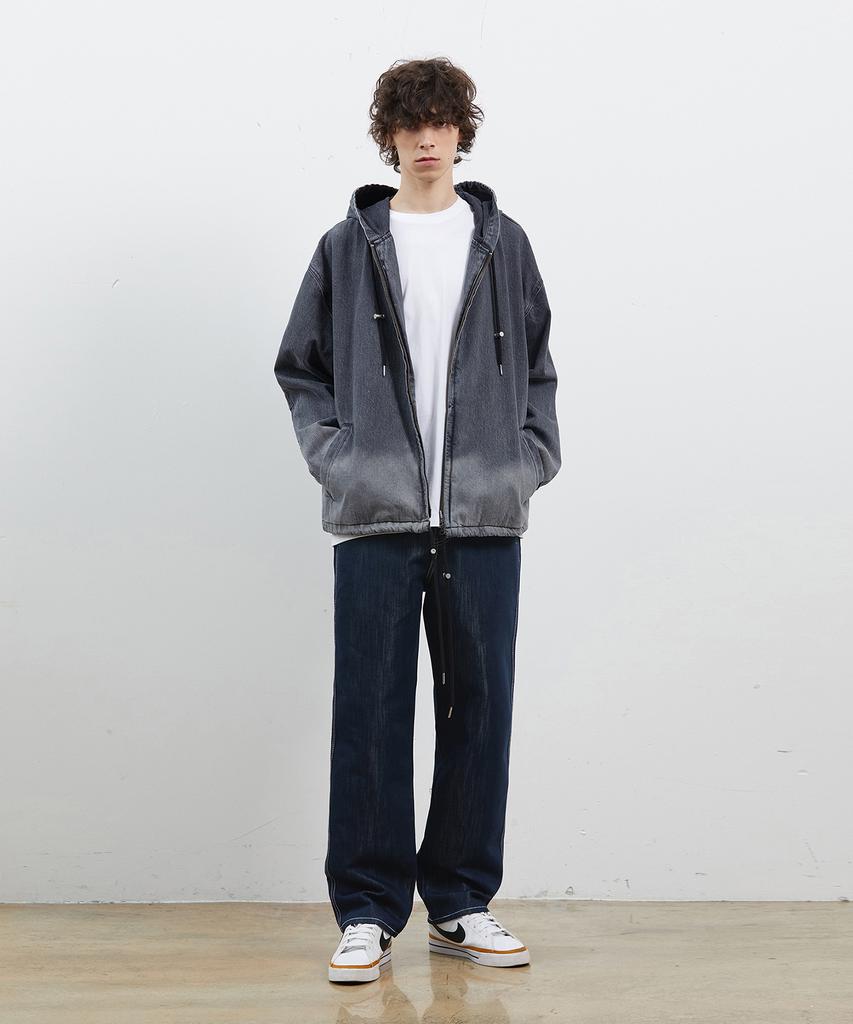 Ryul+Wai Denim Tuck Hood Jumper Gray