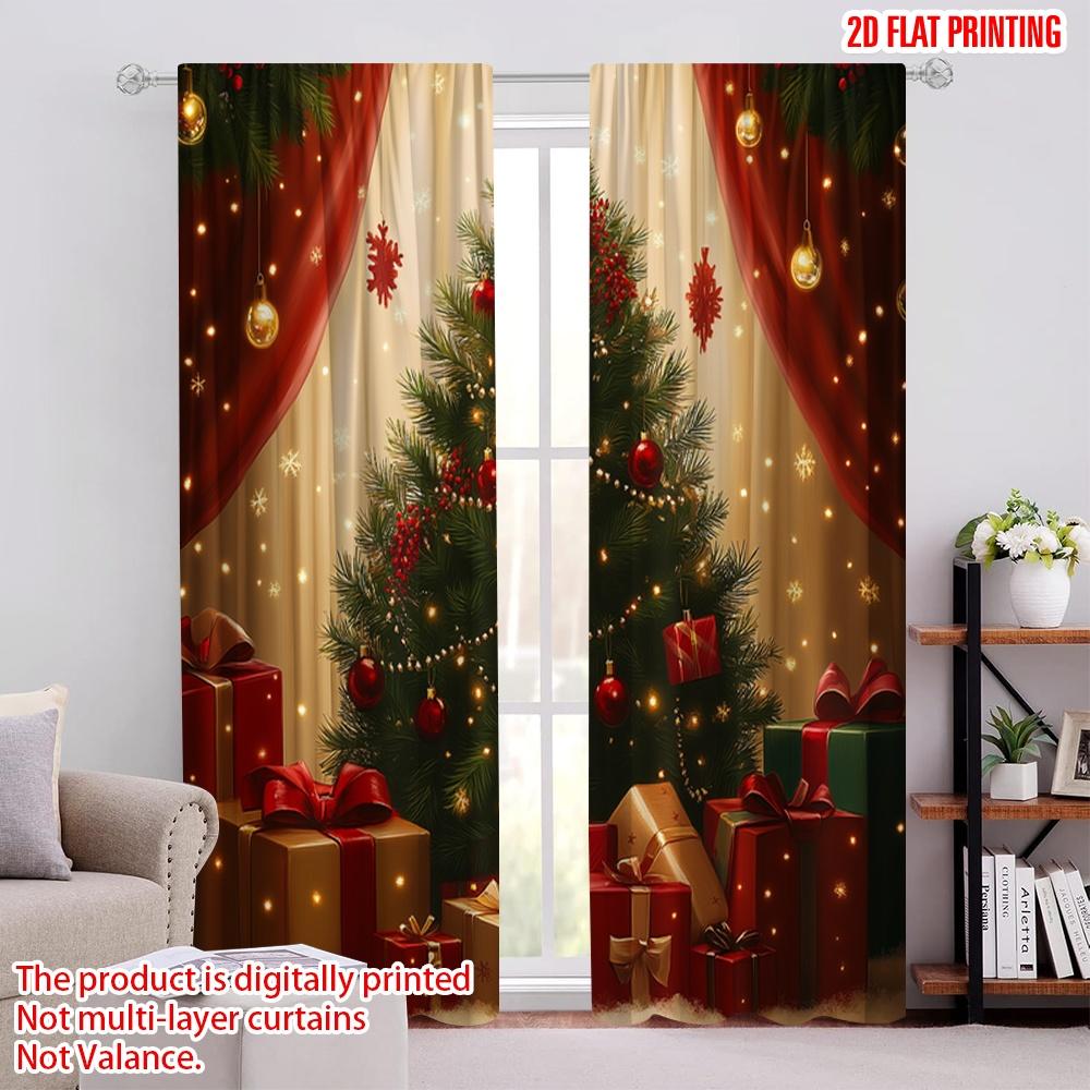 

2pcs,2D plane printing Print Curtains Christmas Tree Gifts Ornaments_a (3) Polyester (without rod) Decorations Inside Use for 52.50 × 116.00 cm 2 pcs