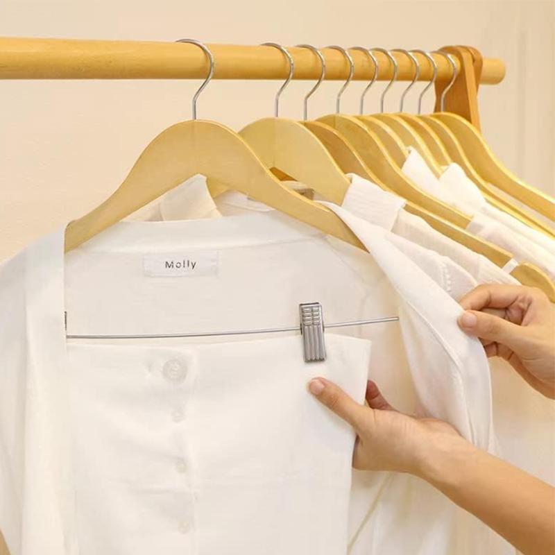 5pcs Wooden Hangers with Adjustable Clips,Solid Wood Pants Organizer for Blouse Dress Jacket,Natural Smooth Non-slip Skirts Rack