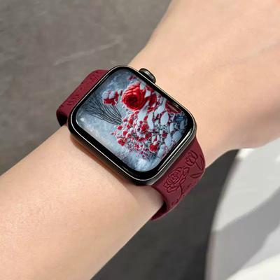 Silicone Strap for Apple Watch Band iWatch Strap Rose Embossed Applewatch 8 7 6 5 4 3 2 1se Ultra 38mm 40mm 41mm 42mm 44mm 45mm 49mm