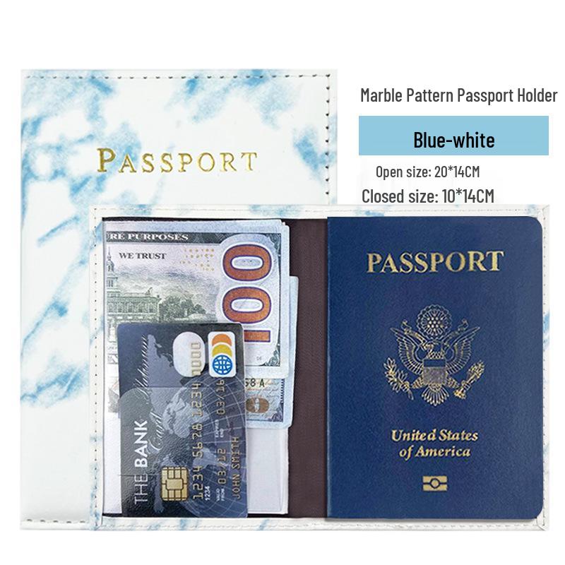 Marble Leather PU Passport Holder Wallet with Single Pocket Stitching