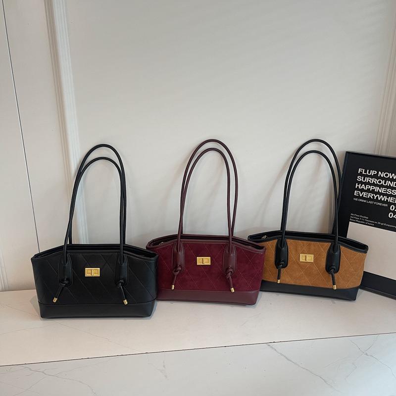 Retro matte rhombus small bag women's new fashion contrasting color tote bag autumn and winter popular commuter shoulder bag