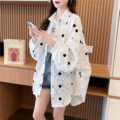 Taglie Forti Donna Camicia Estiva Manica Lunga Larga Sottile Pizzo Giacca Protezione Solare Abbigliamento Coreano Cardigan Casual Oversize Top