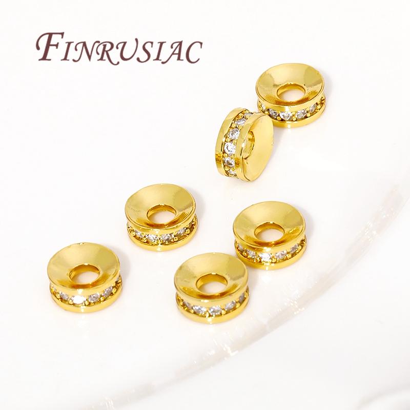 Brass With Zircon Round Wheel Beads 18K Gold Plated Rondelle Crystal Beads Loose Spacer Beads For DIY Beading Jewelry Making 4.5mm-4pcs