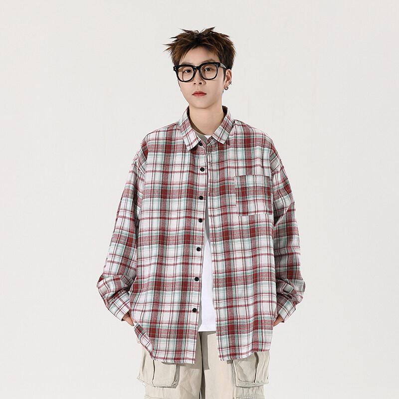 

Модная ретро клетчатая рубашка для мальчиков, весенне-осенняя повседневная рубашка-куртка M красный