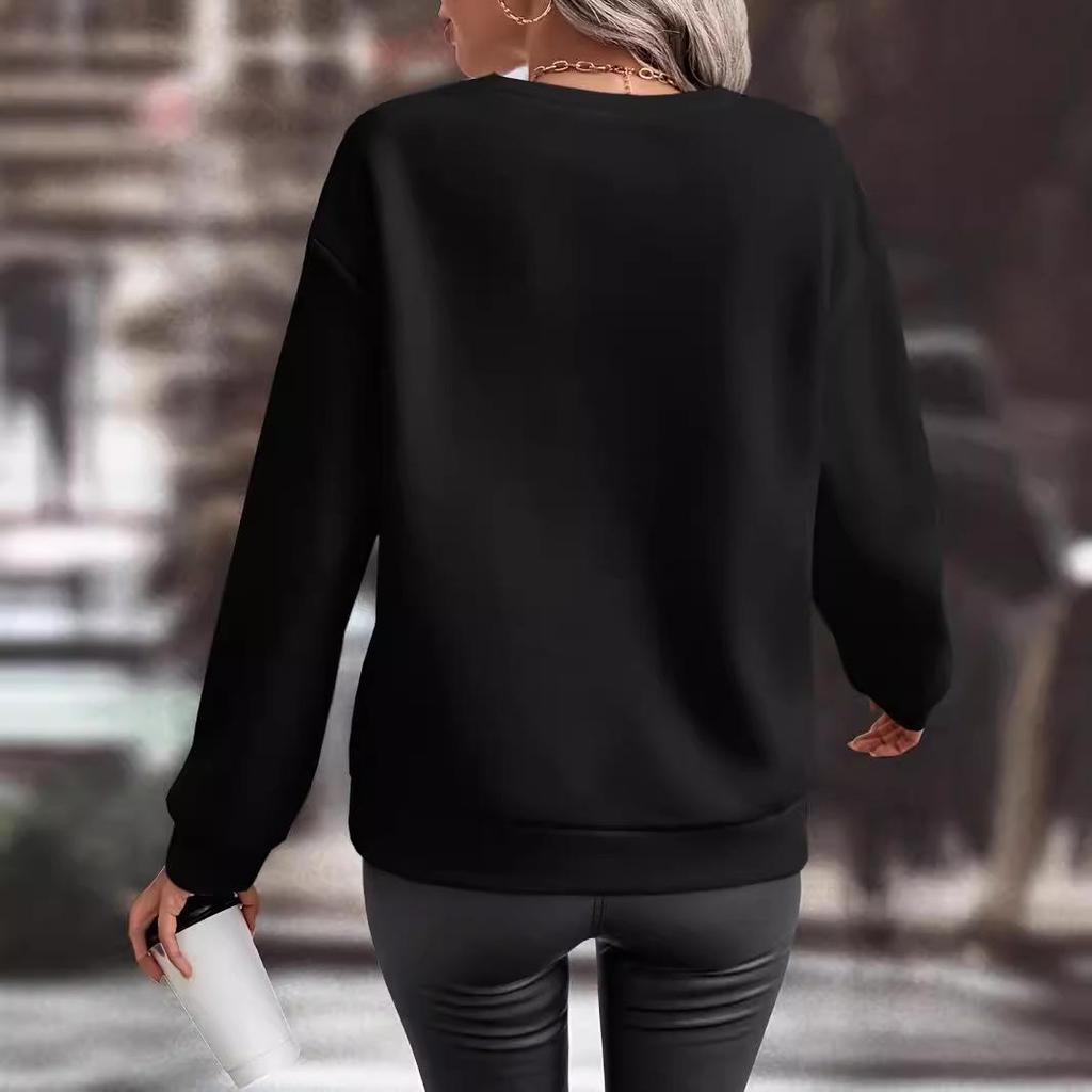 2024 Women's Solid Color Round Neck Loose Long Sleeve Autumn/Winter Hoodie
