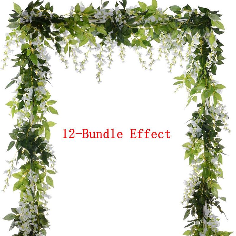 1.8M White Silk Wisteria Artificial Flowers Vine Garland Plants for Room Wedding Arch Decoration Fake Plant  Flower Wall Decor