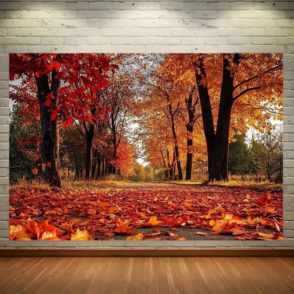 2D Plane 1 Vivid Autumn Leaf Forest Photography Background Banner - Party Decoration Suitable for Autumn Events