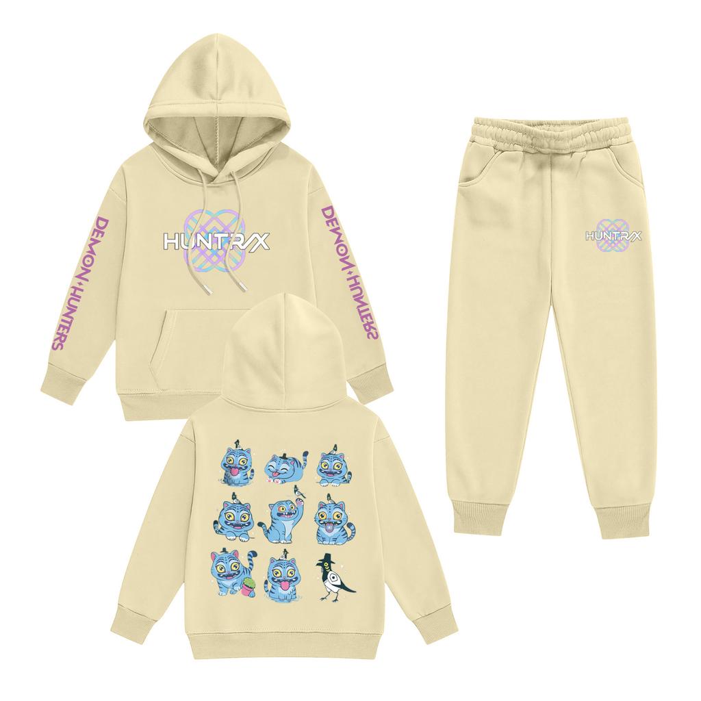 Kids' Long Sleeve Loose Pullover Letter Print Drawstring Hooded Sweatshirt Sweatpants Set