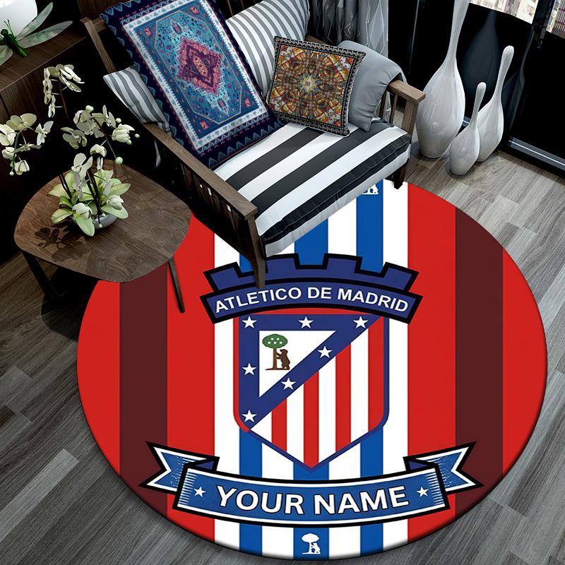 Custom Name Atletico de Madrid Round Area Rug,Carpet Rug for Living Room Bedroom Sofa Playroom Decor,Non-slip Floor Mat