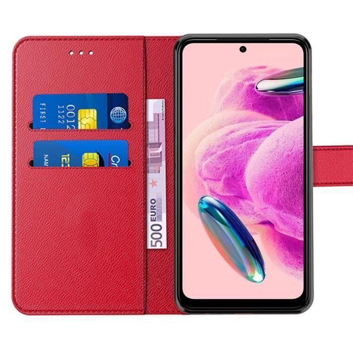 Hülle - E.F.Connection - für Xiaomi Redmi Note 12S - Rot - Stoßfest - PU-Leder + 2 gehärtete Gläser
