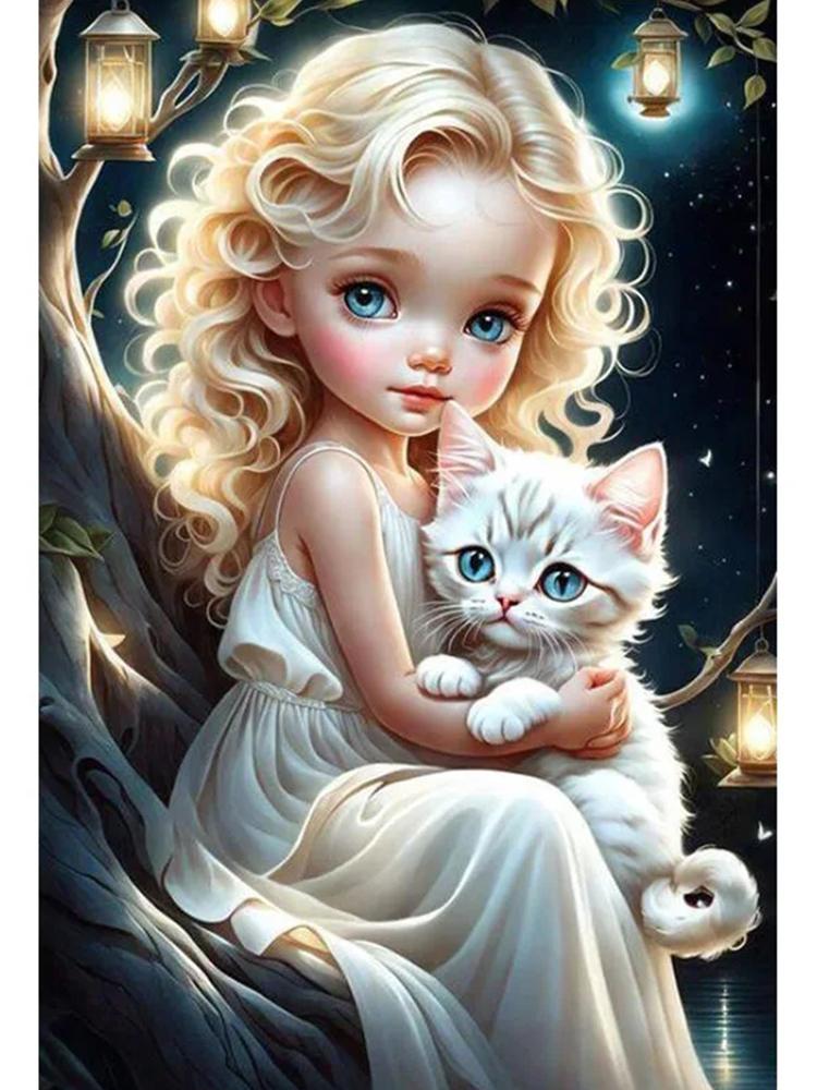 

Алмазная картина животное кошка крест вышивка милая девушка 5D DIY алмазная вышивка красочная мозаика комната украшение дома подарок Full Round 20x30CM