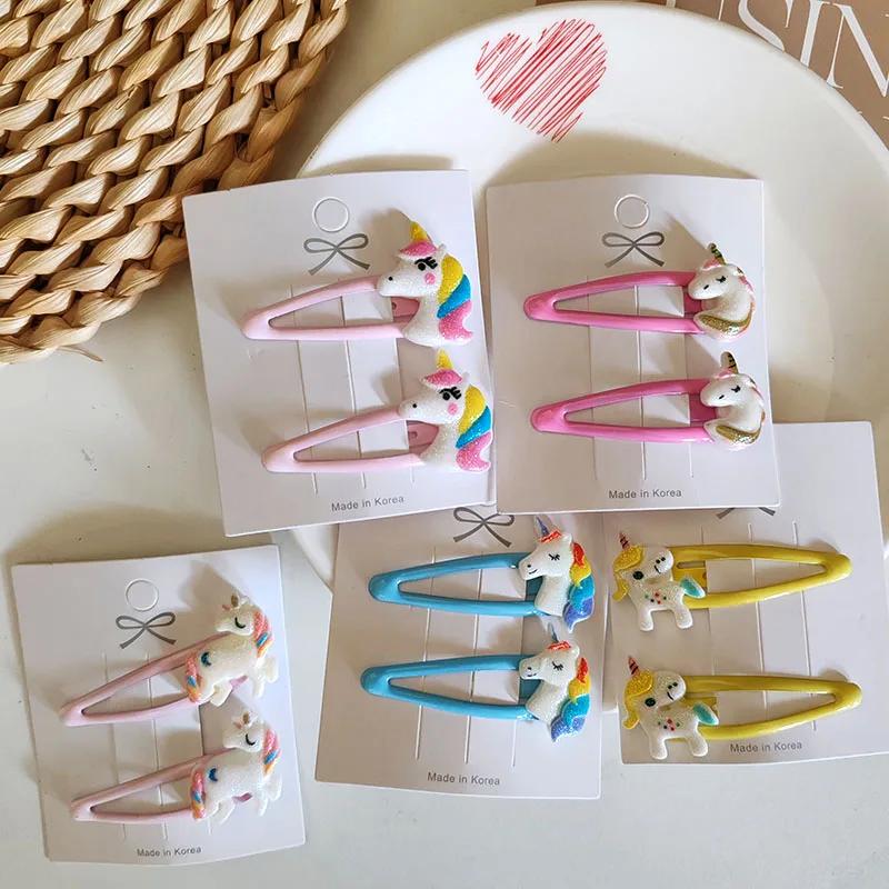 2pc Pink Kawaii Unicorn BB Hair Side Clips for Women Girls Kids Child Hairpin Gift Hair Accessories Headwear Ornament