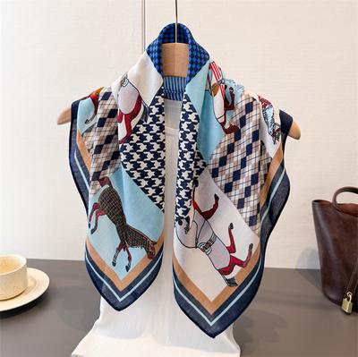 Plaid Horse Herringbone Pattern Cotton And Linen Small Square Scarf Silk Scarf Imitation Velvet Headscarf Shawl Sun Protection Scarf