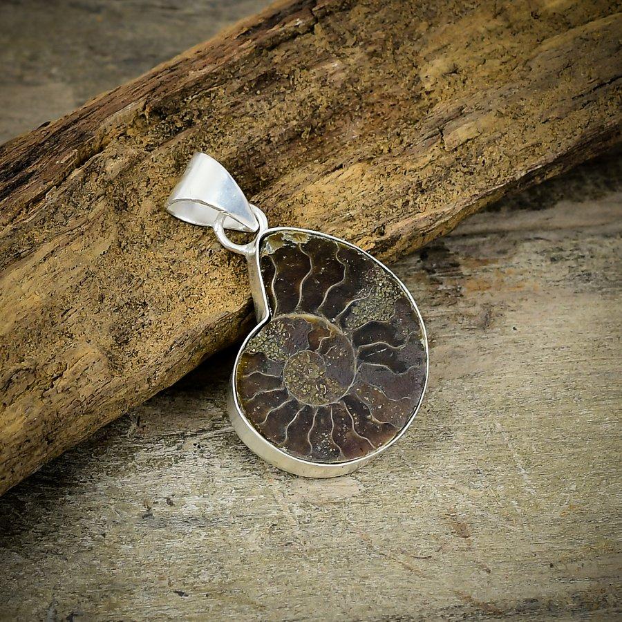 

Ammonite Fossil Gemstone Handmade 925 Sterling Silver Jewelry Pendant 1.73 M-118