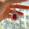 Tancise Jewelry Synthetic Ruby Silver Pendant 12 * 16 Flower Necklace 40 + 3