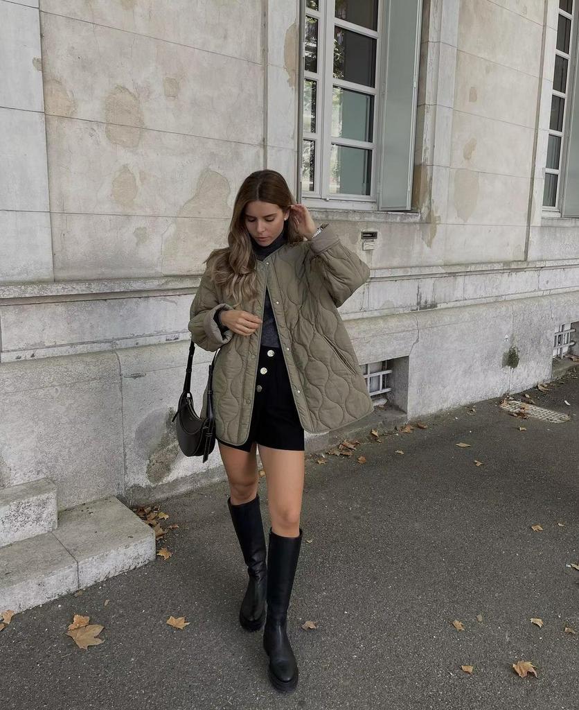 2024 Autumn/Winter Plus Size Women's European & American Diamond Pattern Quilted Cotton Jacket