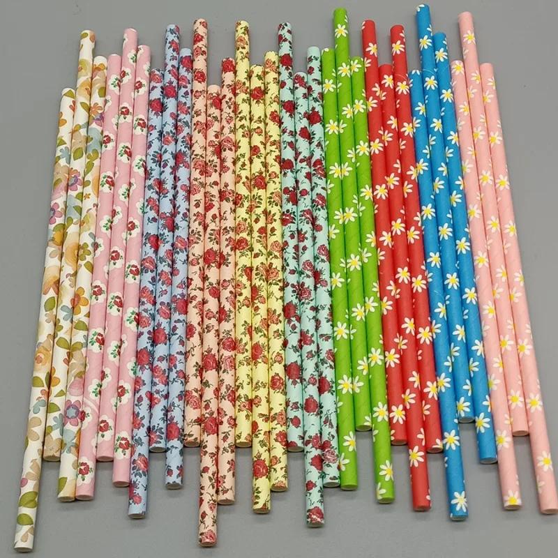 Craft Cake Pop Assorted Multi Colorful Flower Daisy Floral Paper Straws Rose Garden Tea Party Wedding Sticks Rich In Color