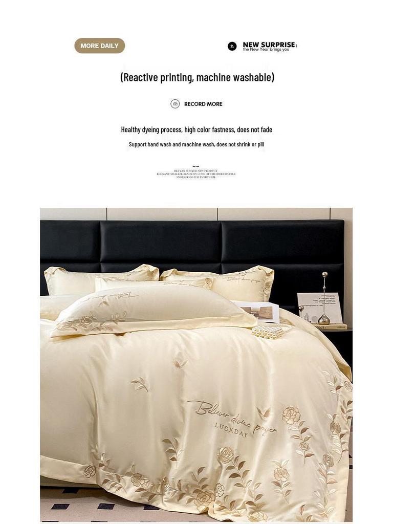 G5Z Leichter Luxus Gewaschene Baumwolle 3-teiliges Set: Hautfreundliche bestickte Bettbezug & Bettlaken