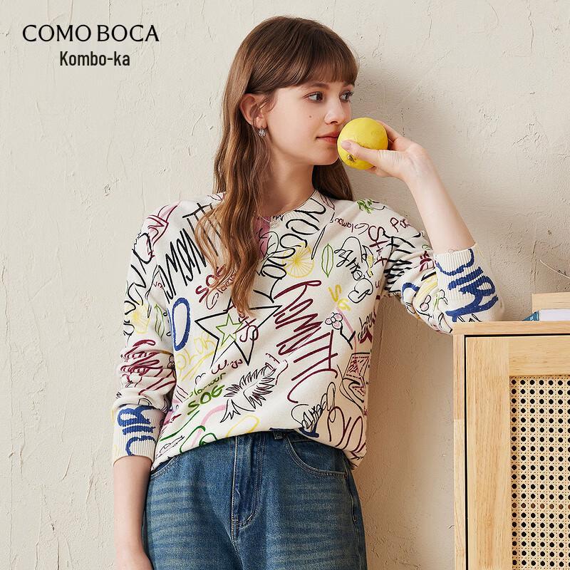 

Komon Boca Women s Graffiti Print 100% Wool Pullover Sweater M