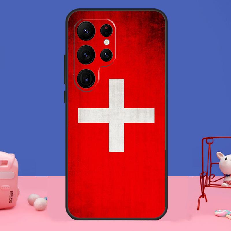 Switzerland Swiss Flag Art Case For Samsung Galaxy S24 S23 S22 Ultra S20 S21 FE Note 20 S8 S9 S10 Note 10 Plus Cover