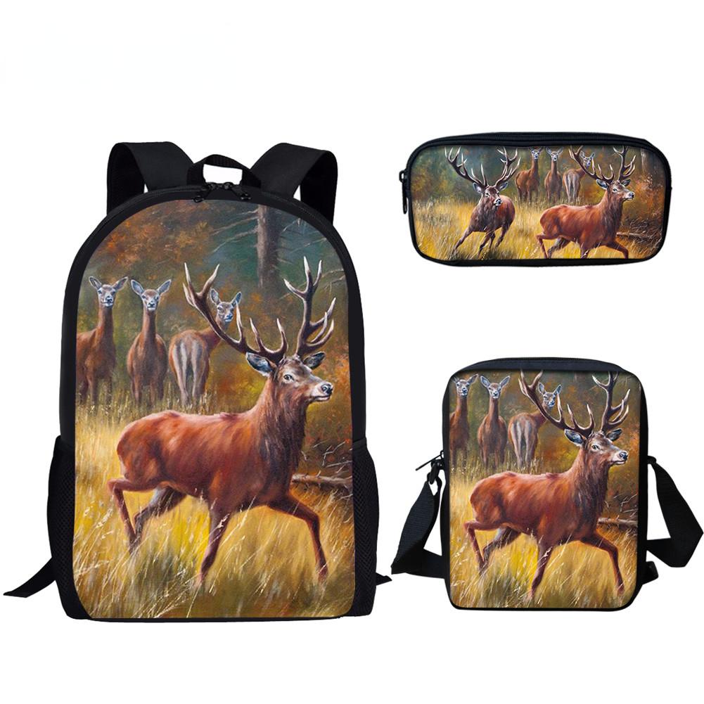 Harajuku Youthful Peculiar Animal Deer 3D Print 3pcs/Set Student Travel bags Laptop Daypack Backpack Shoulder Bag Pencil Case