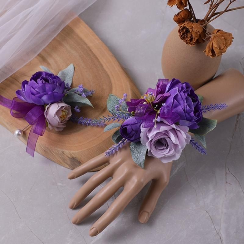 Elegant Silk Floral Arrangements Brooch/ Wrist Flower For Wedding Bridesmaid Bridal Party Decoration