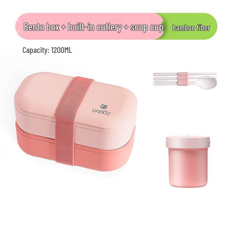 Microwaveable Japanese Double-Layer Bento Box - Portable, Sealed & Divided for Office Workers