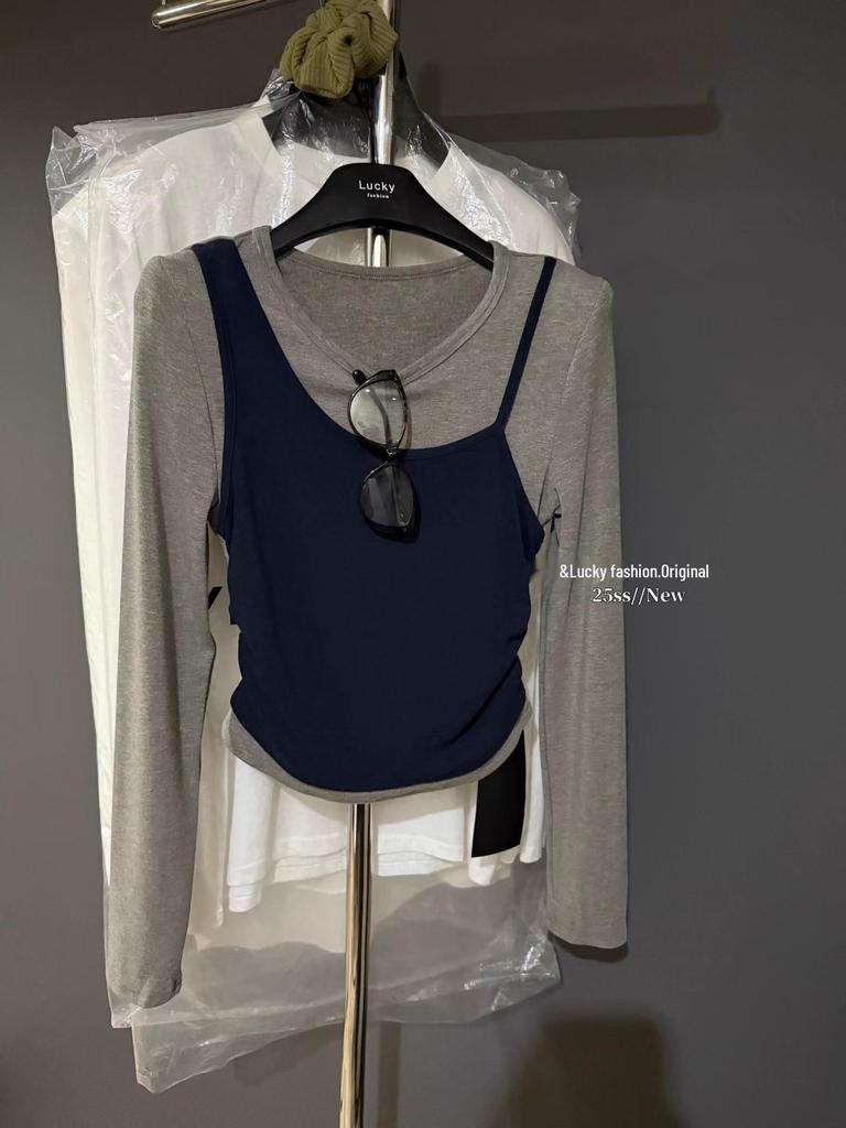 Korean-Style Two-Piece Long-Sleeve Slimming Women's T-shirt