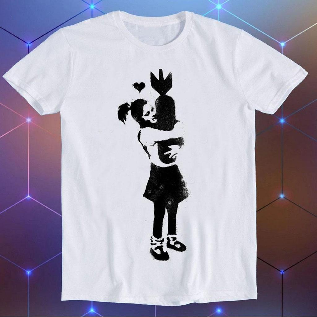 Banksy Girl Hugging Bomb Art Drawing Meme Funny Style Unisex Gamer Cult Movie Music Gift Cool Tee T-Shirt E1128