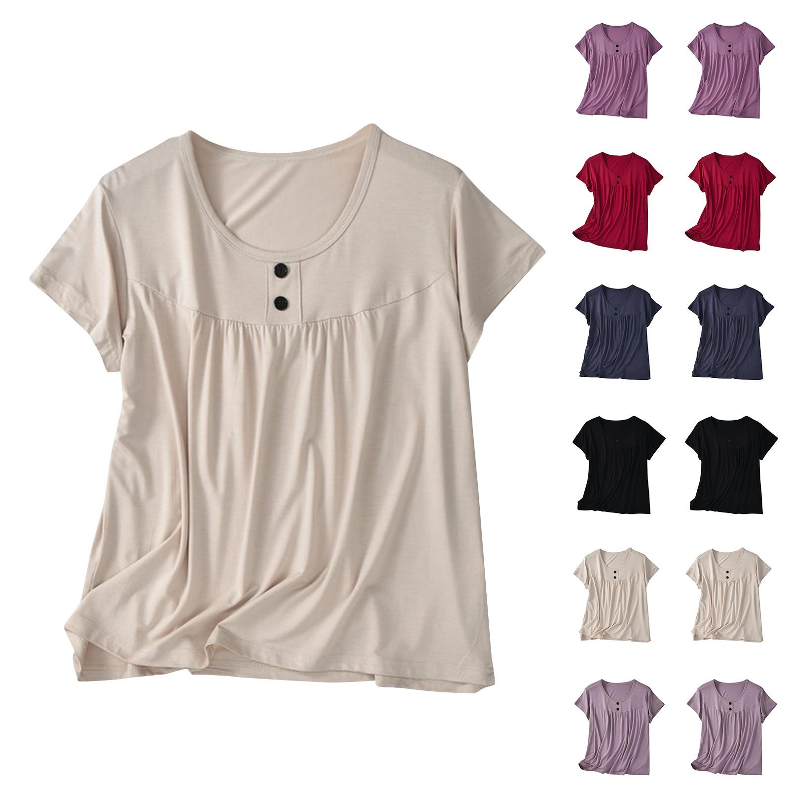 

Women s Ashion Baggy Plus-size Solid Color Button Up T-shirt Top XL білий