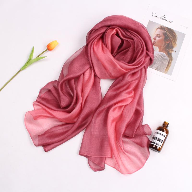 Dual-Use Gradient Mulberry Silk Scarf: Cotton, Linen & Silk Wrap for Women