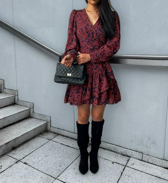Diyun 2024 Autumn/Winter Elegant V-Neck Printed Women's A-Line Dress