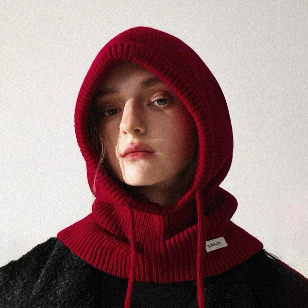 100% Australia Wool Balaclava Hat Winter Knitted Hooded Caps Outdoor Warm One-Piece Neck Collar Beanies Hats Bonnet For Women