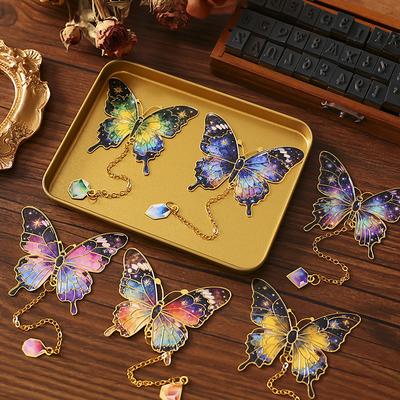 6style Retro Minimalist Oil Painting Butterfly Metal Pendant Bookmark with High Aesthetic Value, Student Reading Book Clip Gift