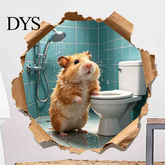 3D Realistic Animal Stickers Funny Hamster Hole Wall Decal Peel and Stick, Sticker with Waterproof PVC Art Effect, Cute for Bathroom Bedroom