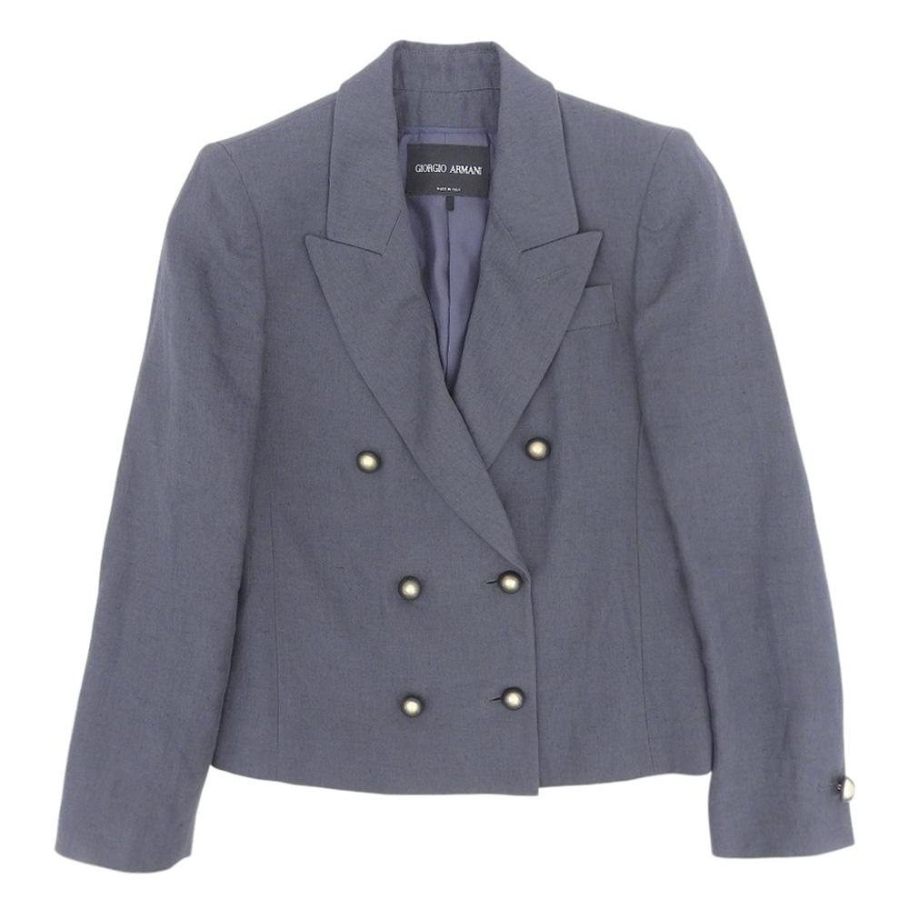 GIORGIO ARMANI In good condition, linen 6B double-breasted jacket for women, blue-gray, size 36, 3SHGG0YE, T036J, 22 years old Jacket 36 Blue grayUsed
