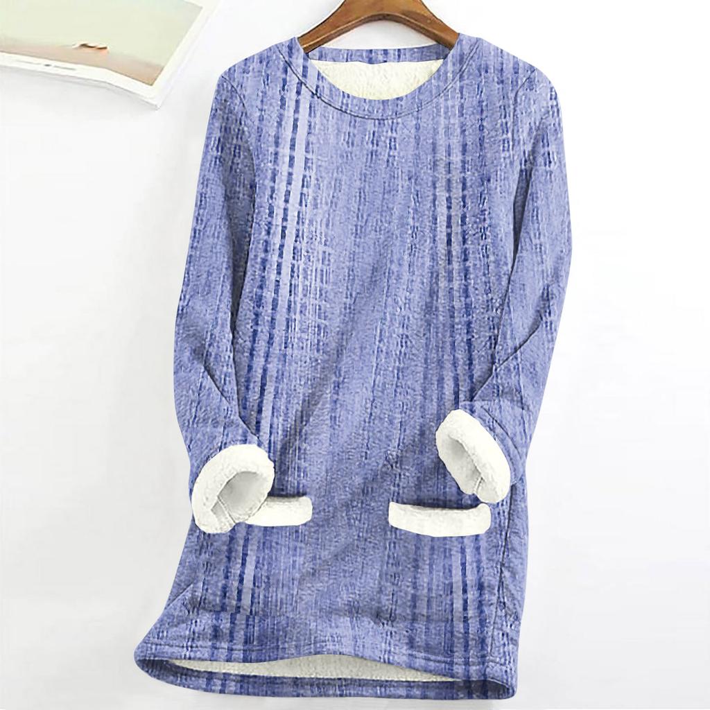 Dame Rundhals Topp Trykk Fortykket Plysj Kasjmir Varm Lang Topp