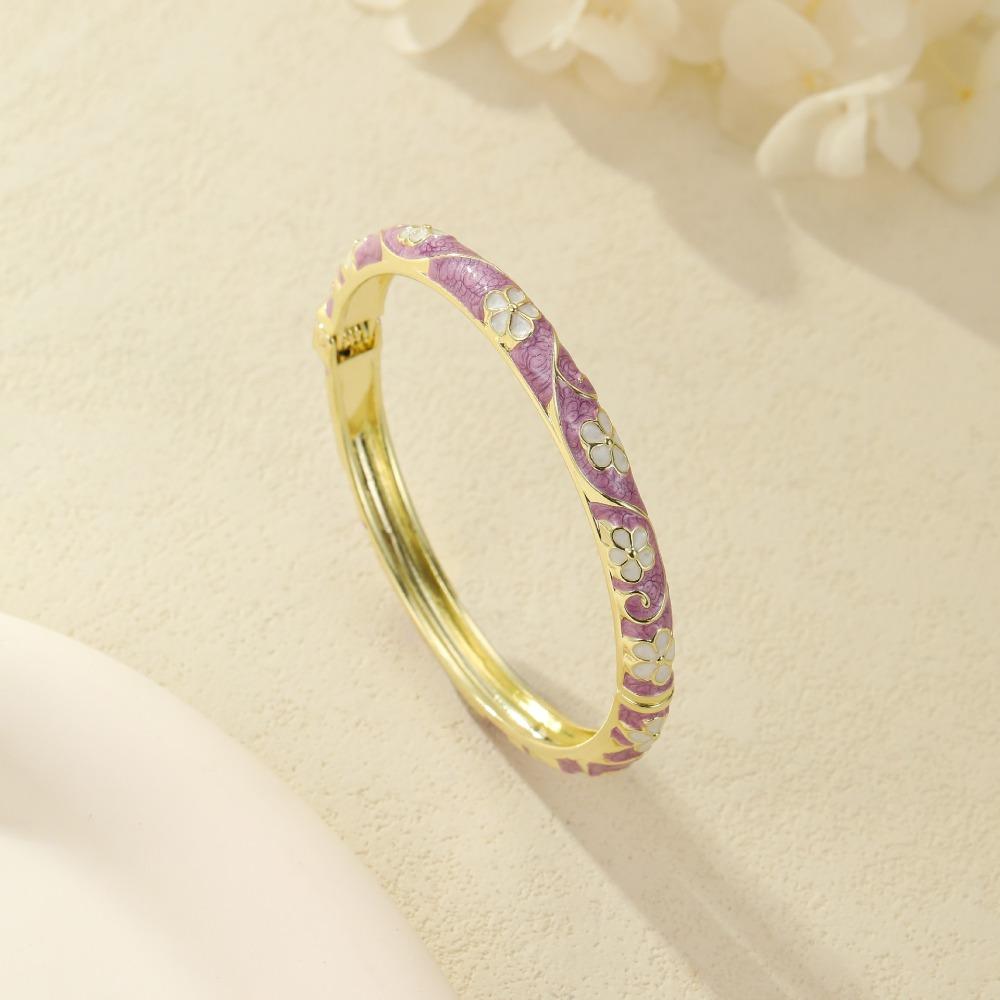 Cloisonne Enamel Enamel Dropped Glaze Bangle Flower Vintage Enamel Floral Bangle Ethnic Style Colorful Oil Drop Bracelet