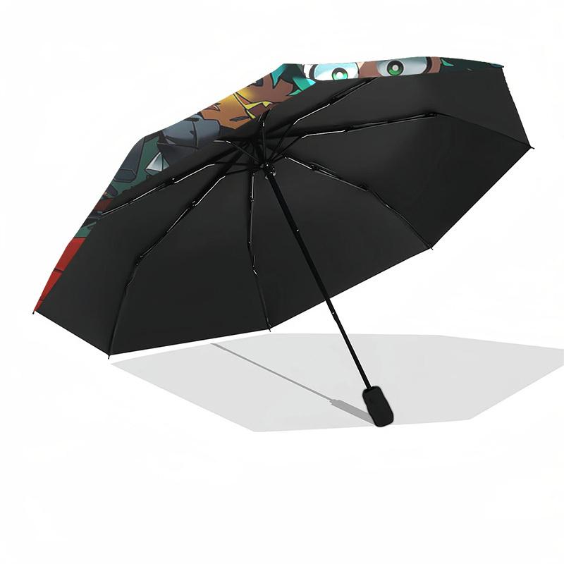 1pc My Hero Academia: Izuku Midoriya & Katsuki Bakugo Outdoor Umbrella - Automatic Opening/Closing, Portable 3-Fold Design with 8-Rib Iron Frame - Per