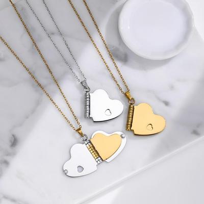 Heart Engraved Stainless Steel Book Pendant Necklace with Magnetic Clasp for Women