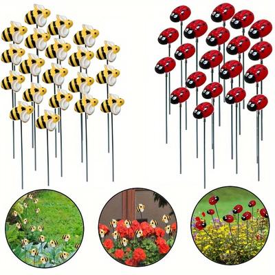 20pcs Bee & Ladybug Resin Stake Decorations Modern Floor-Mounted Garden Plugs for Outdoor Flower Beds Lawn Paths Potted Plants