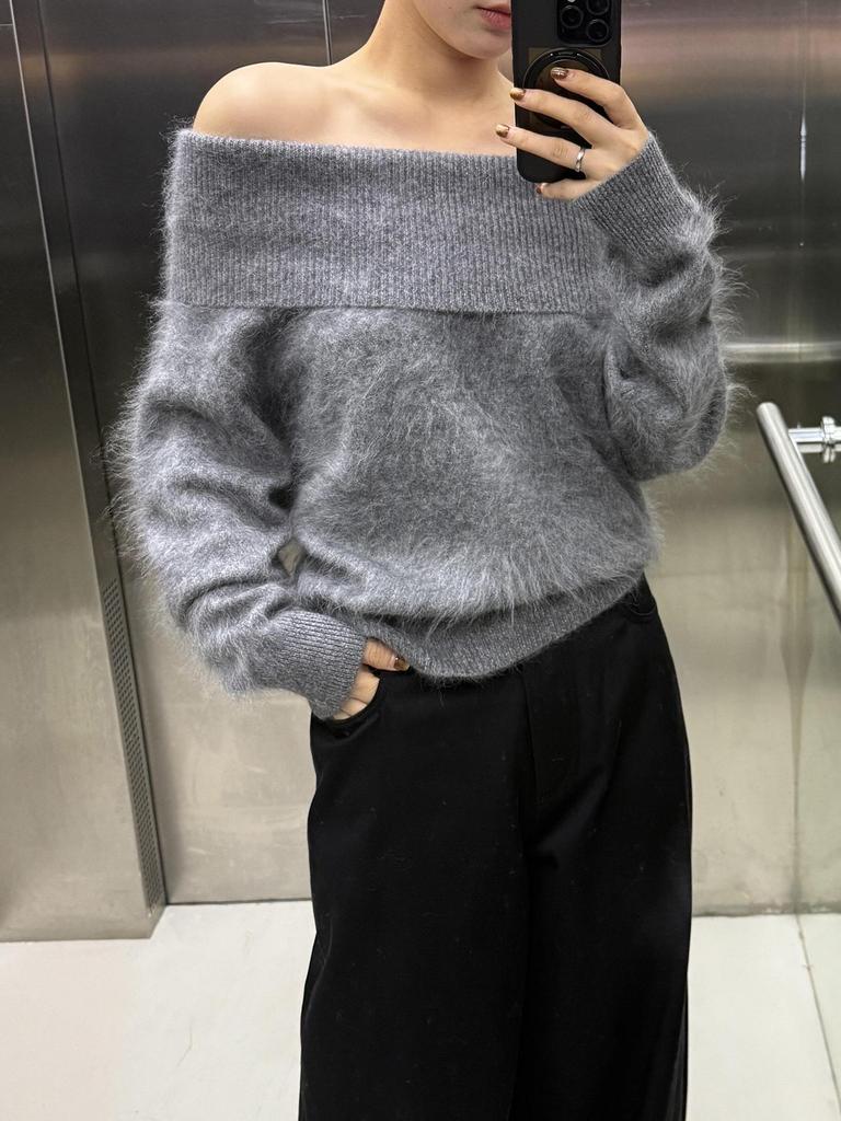 Women's One-Shoulder Knit Pullover Sweater: Off-Shoulder, Long Sleeve, Soft & Brushed - Autumn/Winter Collection