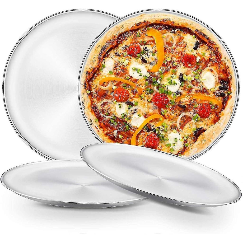 Stainless Steel Pizza Tray Set Of 4 - Round Pizza Baking Trays (26 Cm)  - RiRi