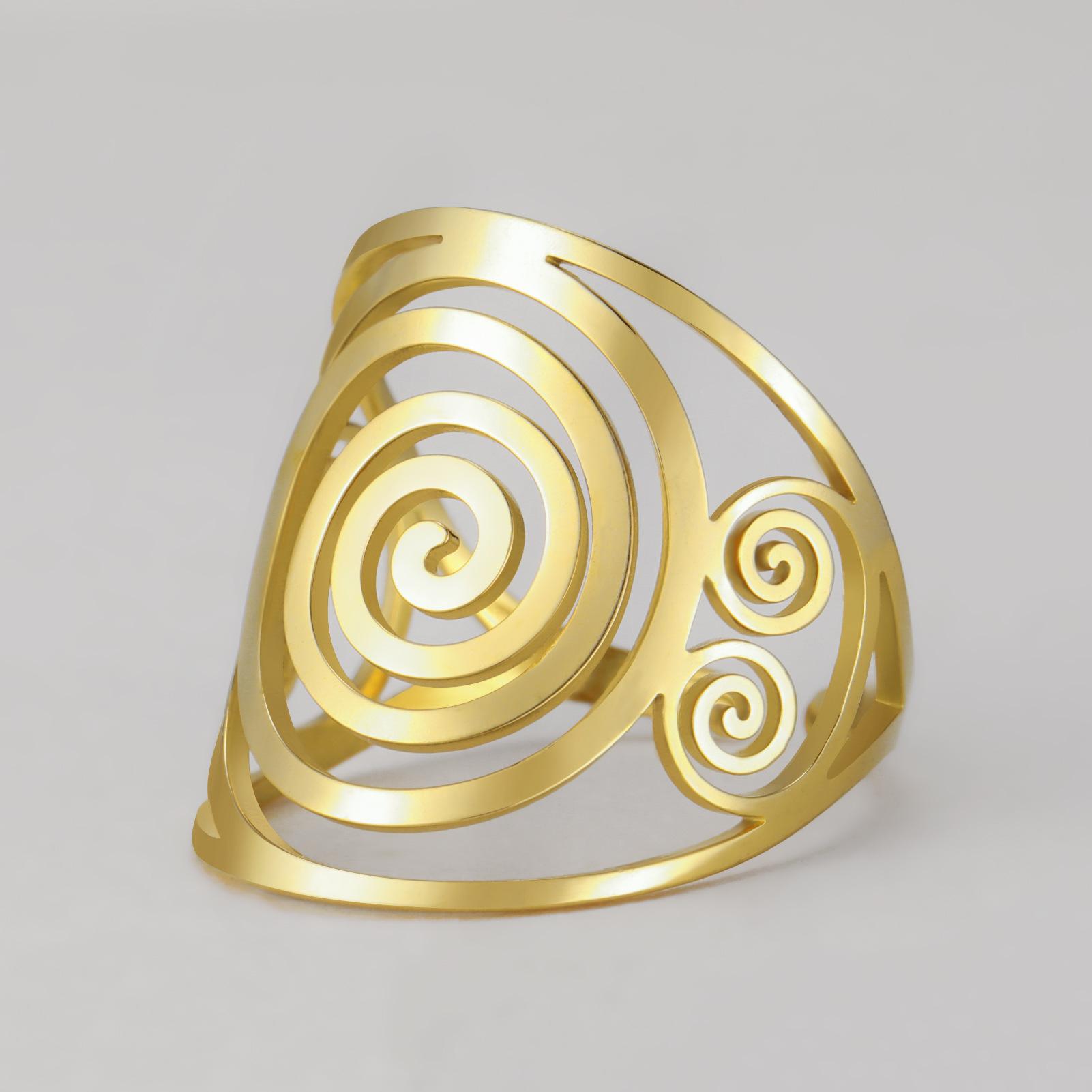 

Кольцо Swirl Spiral Geometric для женщин, регулируемое, из нержавеющей стали, открытые кольца, ювелирные изделия, подарки ко Дню святого Валентина 2025 года, новинка золотой