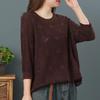 Autumn Round Neck Cotton Casual Loose Three-quarter Sleeve Knit Sweater Women Retro Literary Loose Thin T-shirt Women