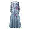 Women Casual Floral Print Pocket Dress Three Quarter Sleeve Loose Fit Midi Length Comfortable Everyday Wear