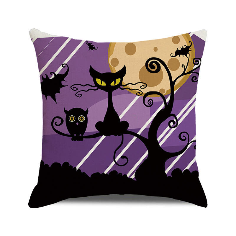 Halloween Bat Crow Pumpkin Print Cushion Cover Home Living Room Sofa Decoration Throw Pillow Cover
